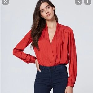 NWT PAIGE Sevilla Long Sleeve Wrap Bodysuit Size Medium Color-Tulip